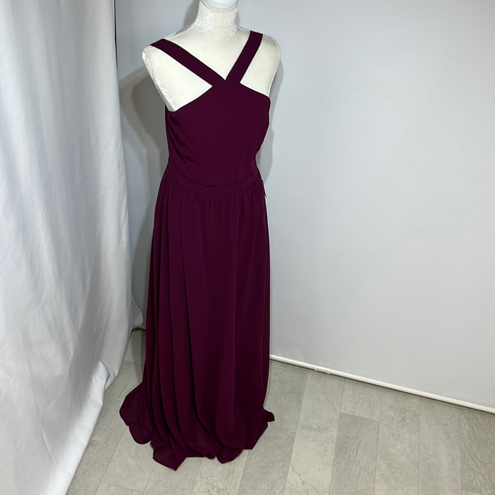 Lulus Formal Dress Sz L Burgundy Plum Halter Maxi Formal Bridesmaid Dress NWT